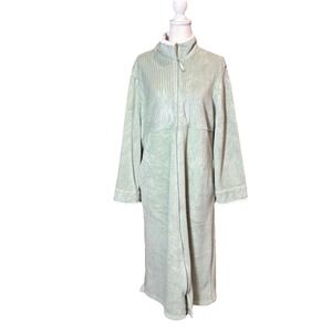 Stan Herman Full Zip‎ Plush Fleece Robe Mint Green Long Sleeve Size L